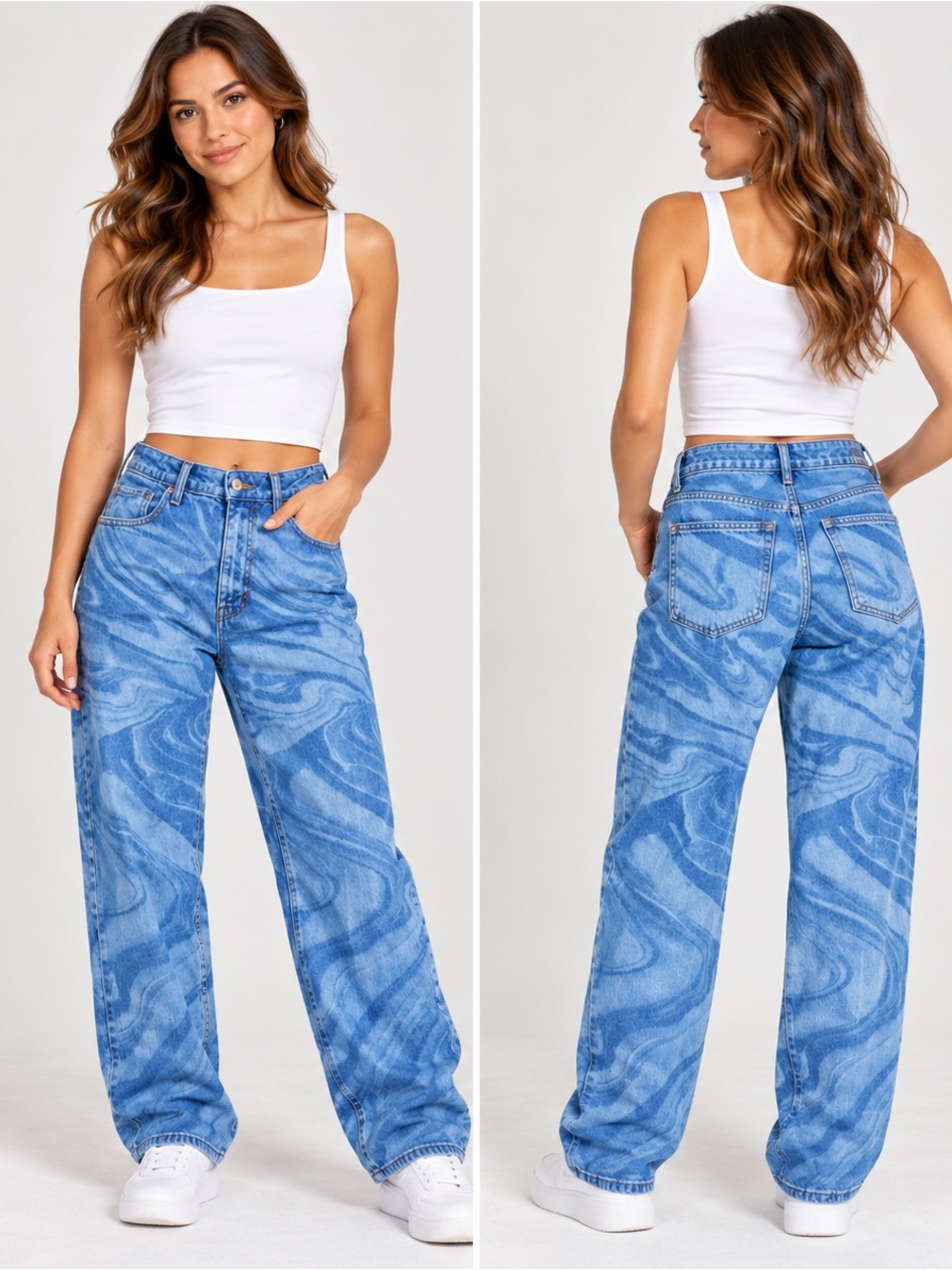 Wild Fable Jeans Womens 8/29 High Rise Wide Leg Baggy Blue Psychedelic Swirl